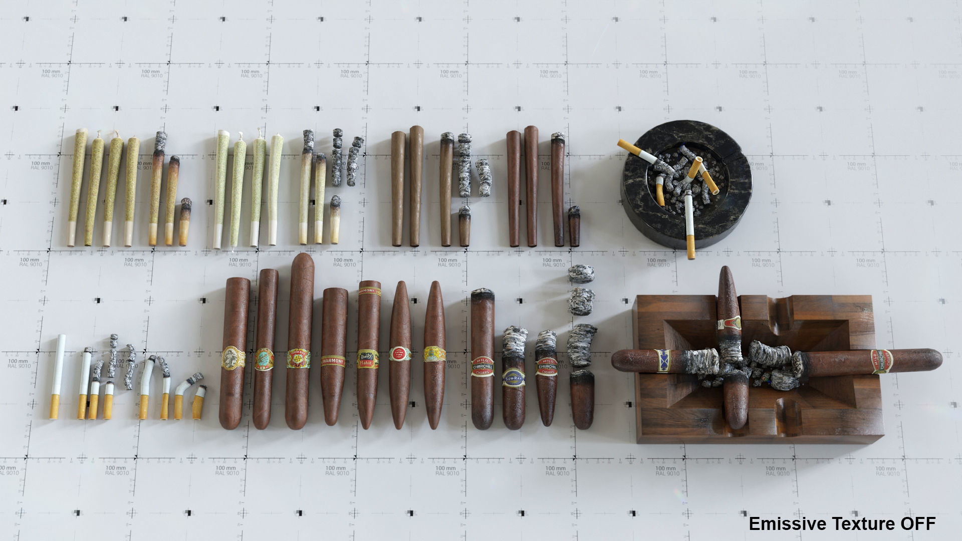 Cigars Cigarettes Joints Blunts and Ashtrays - 3D AssetKit PBR Low-poly 3D model_2