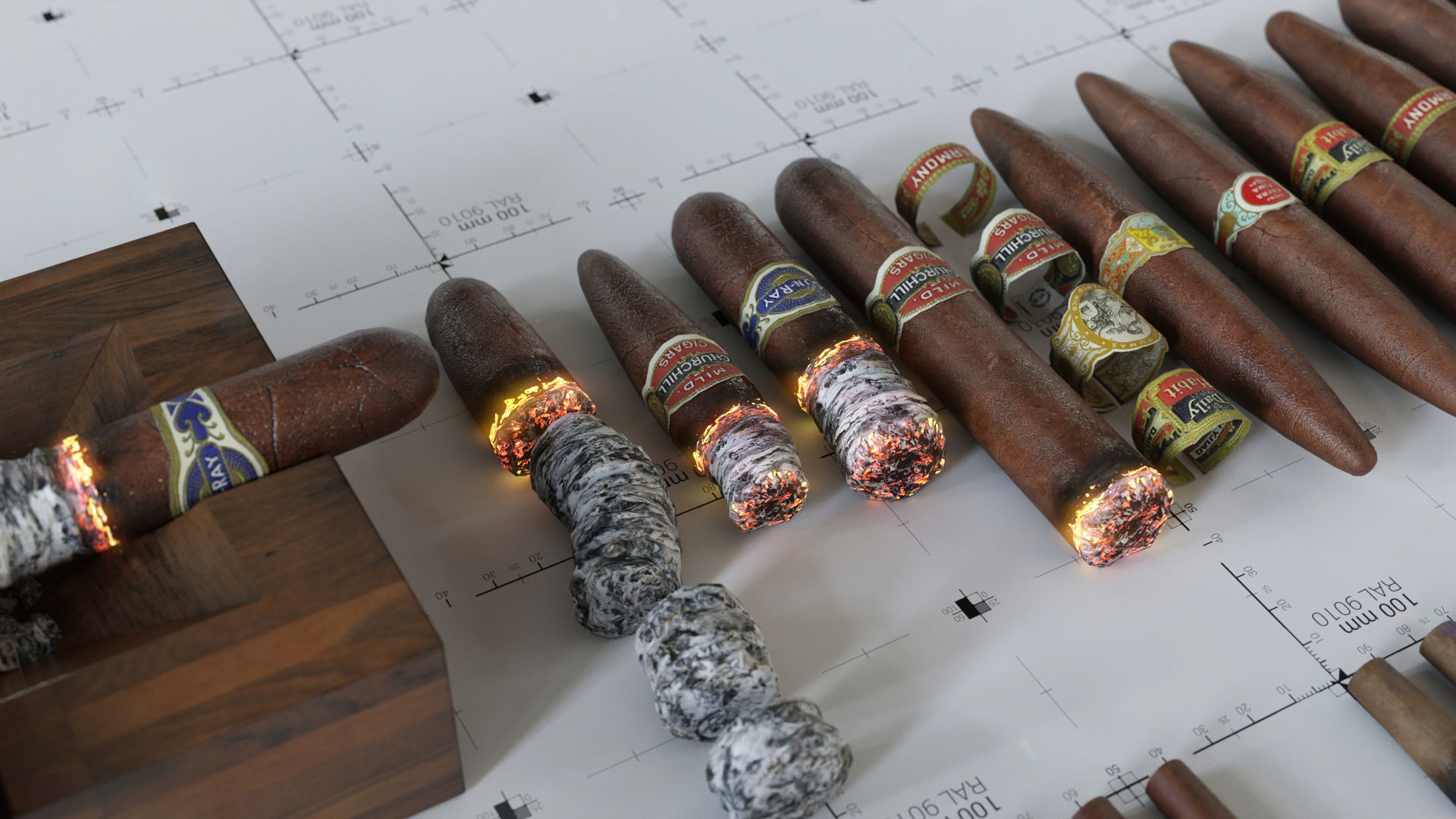 Cigars Cigarettes Joints Blunts and Ashtrays - 3D AssetKit PBR Low-poly 3D model_9