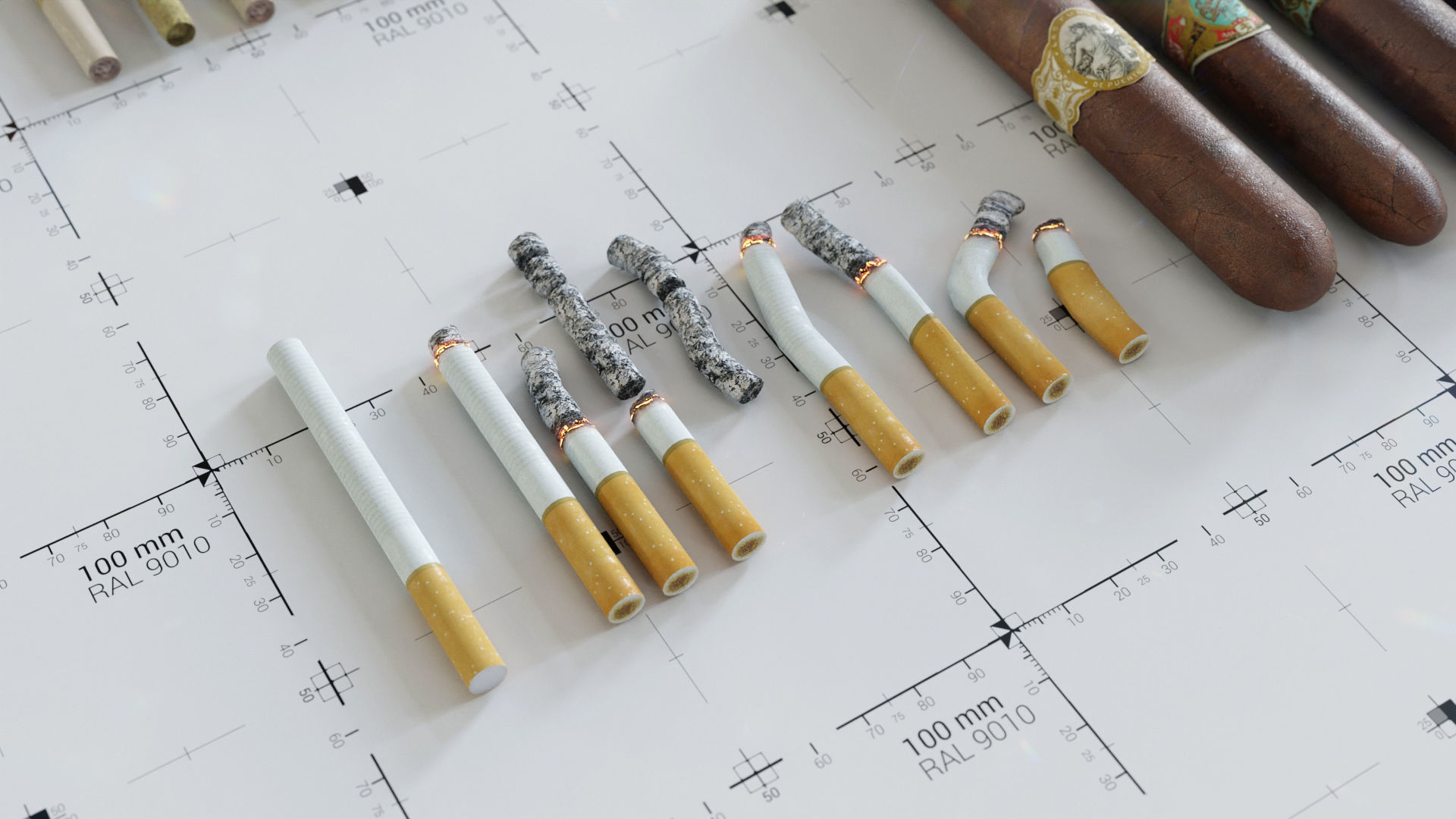 Cigars Cigarettes Joints Blunts and Ashtrays - 3D AssetKit PBR Low-poly 3D model_11