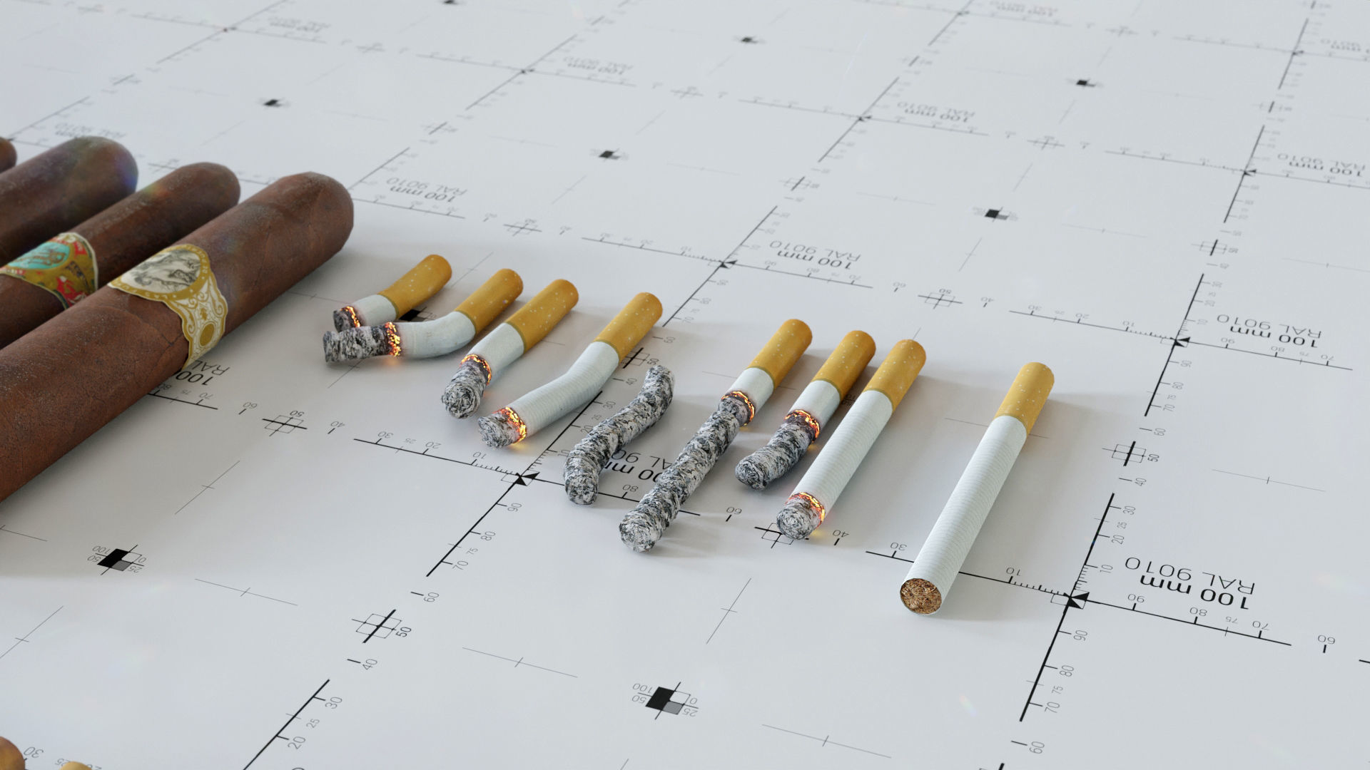 Cigars Cigarettes Joints Blunts and Ashtrays - 3D AssetKit PBR Low-poly 3D model_8
