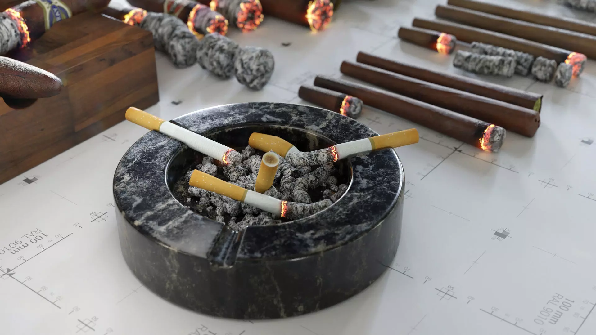Cigars Cigarettes Joints Blunts and Ashtrays - 3D AssetKit PBR Low-poly 3D model_0