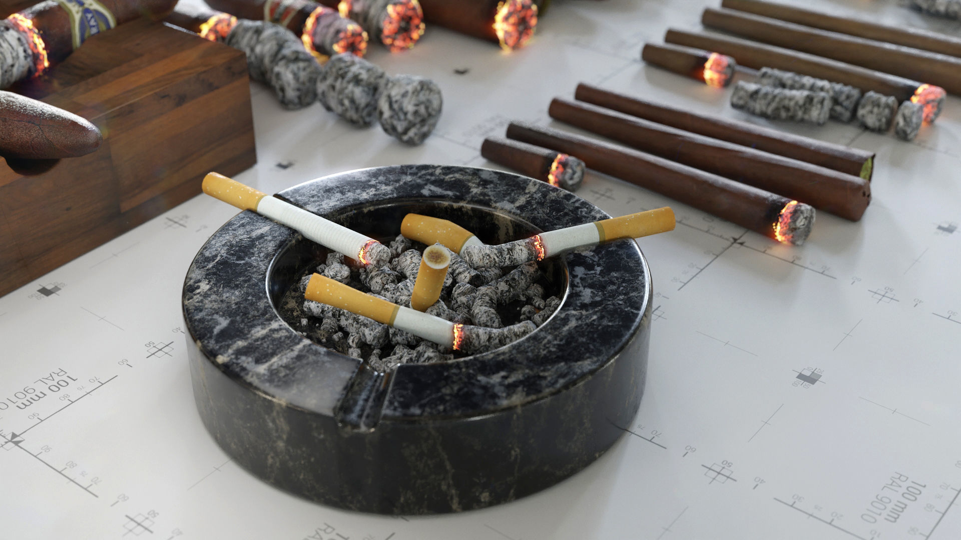 Cigars Cigarettes Joints Blunts and Ashtrays - 3D AssetKit PBR Low-poly 3D model_0