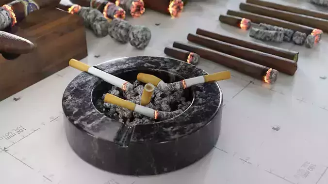 Cigars Cigarettes Joints Blunts and Ashtrays - 3D AssetKit PBR Low-poly 3D model