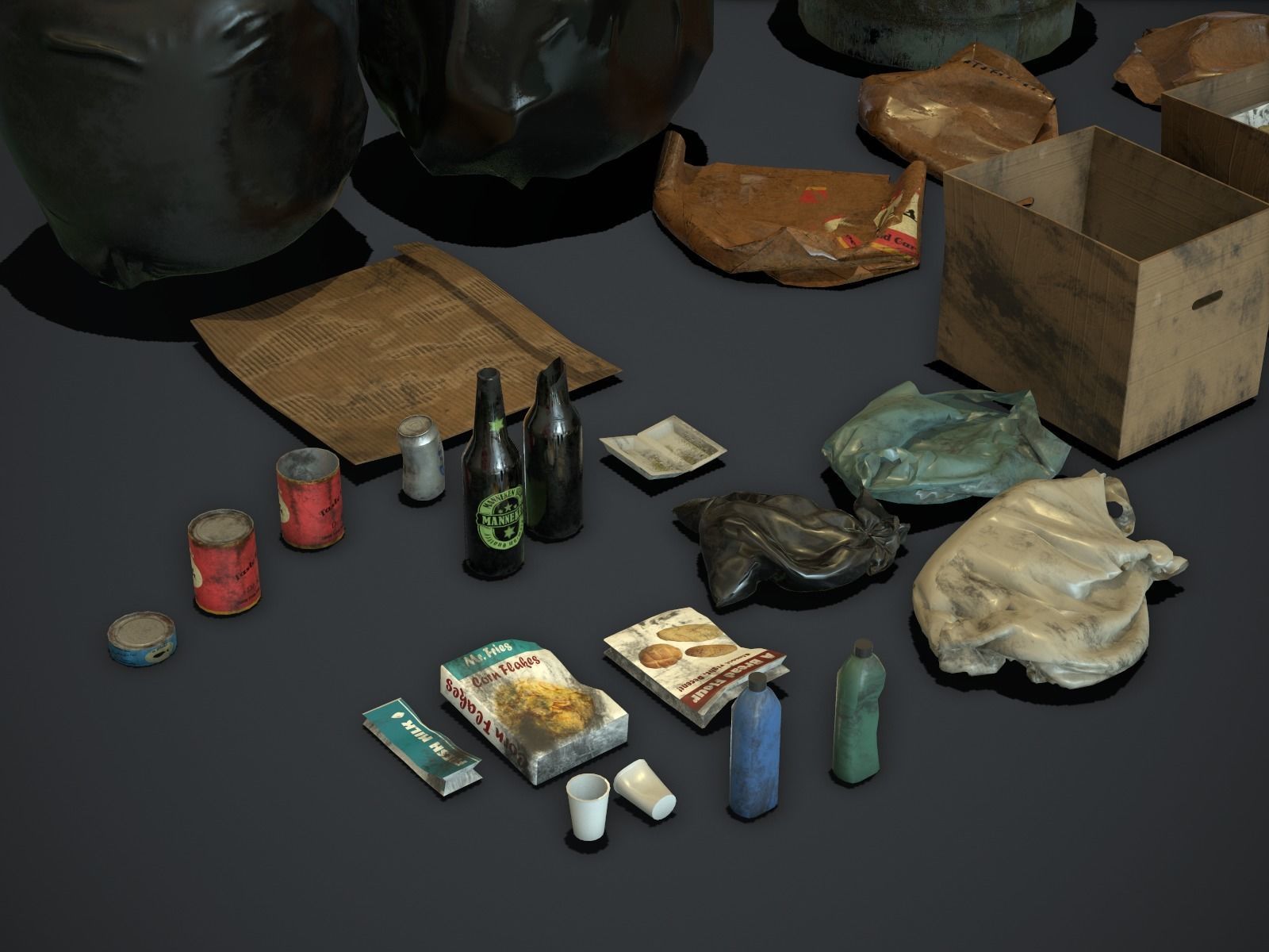 Garbage and Trash Props pack for games Low-poly 3D model_5