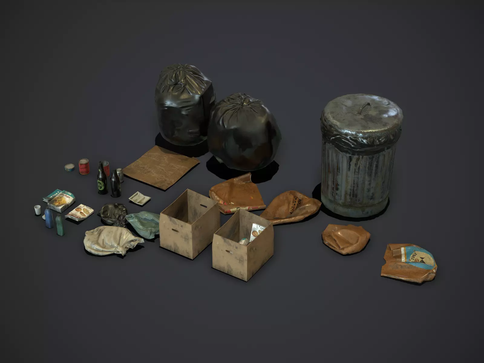 Garbage and Trash Props pack for games Low-poly 3D model_0