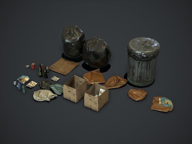 Garbage and Trash Props pack for games Low-poly 3D model