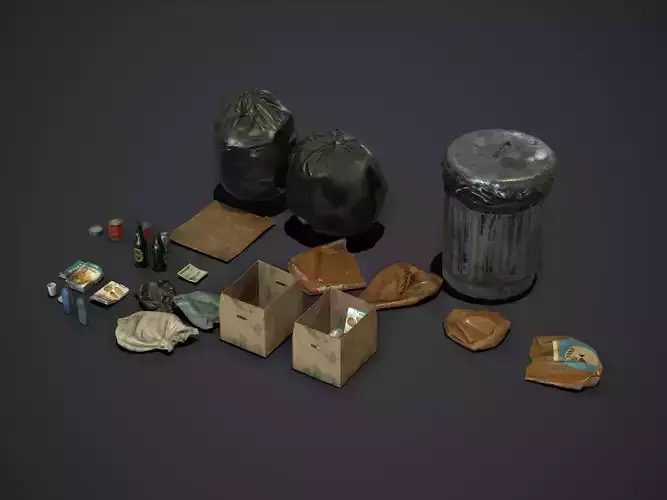 Garbage and Trash Props pack for games Low-poly 3D model