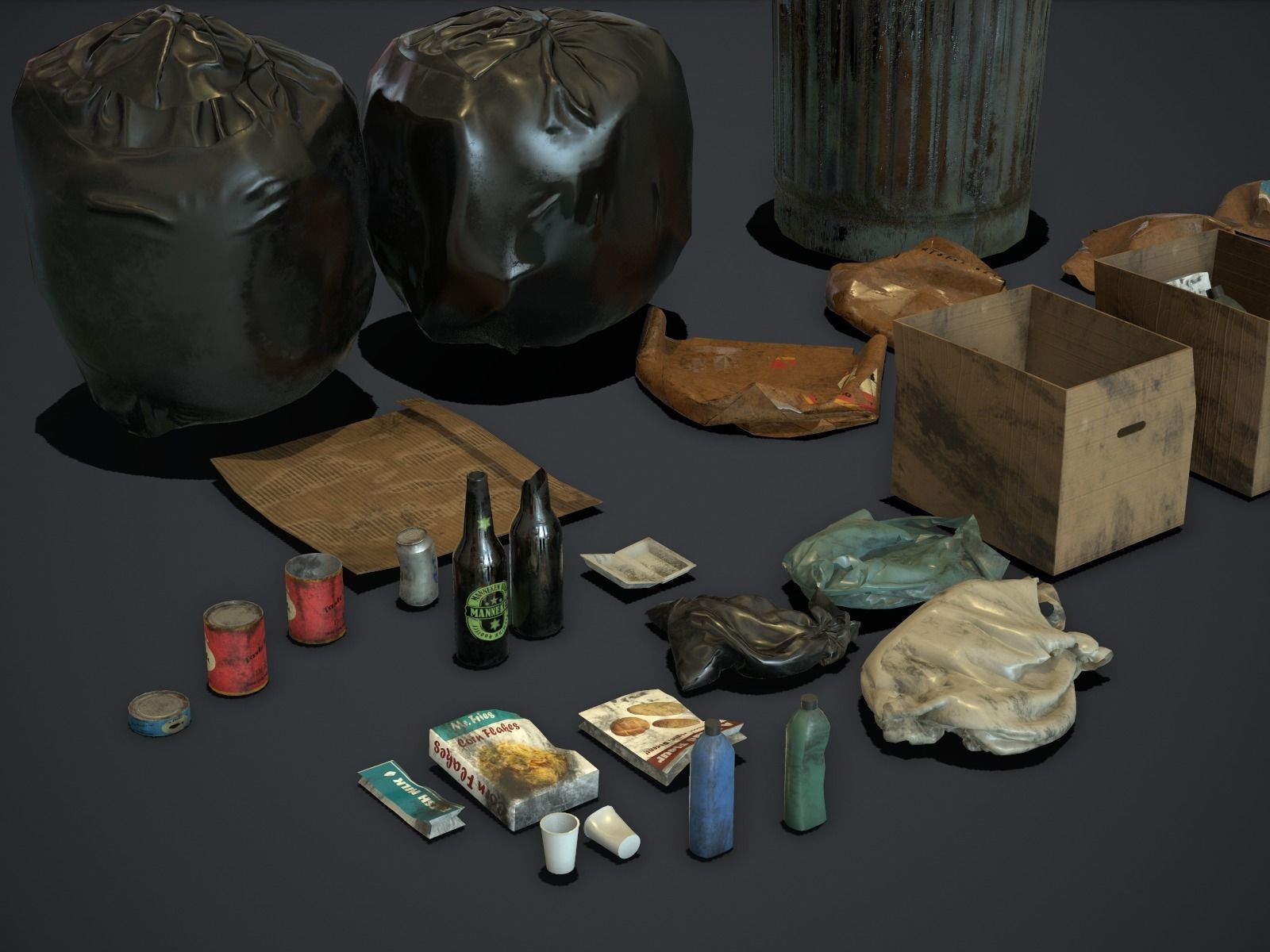 Garbage and Trash Props pack for games Low-poly 3D model_3