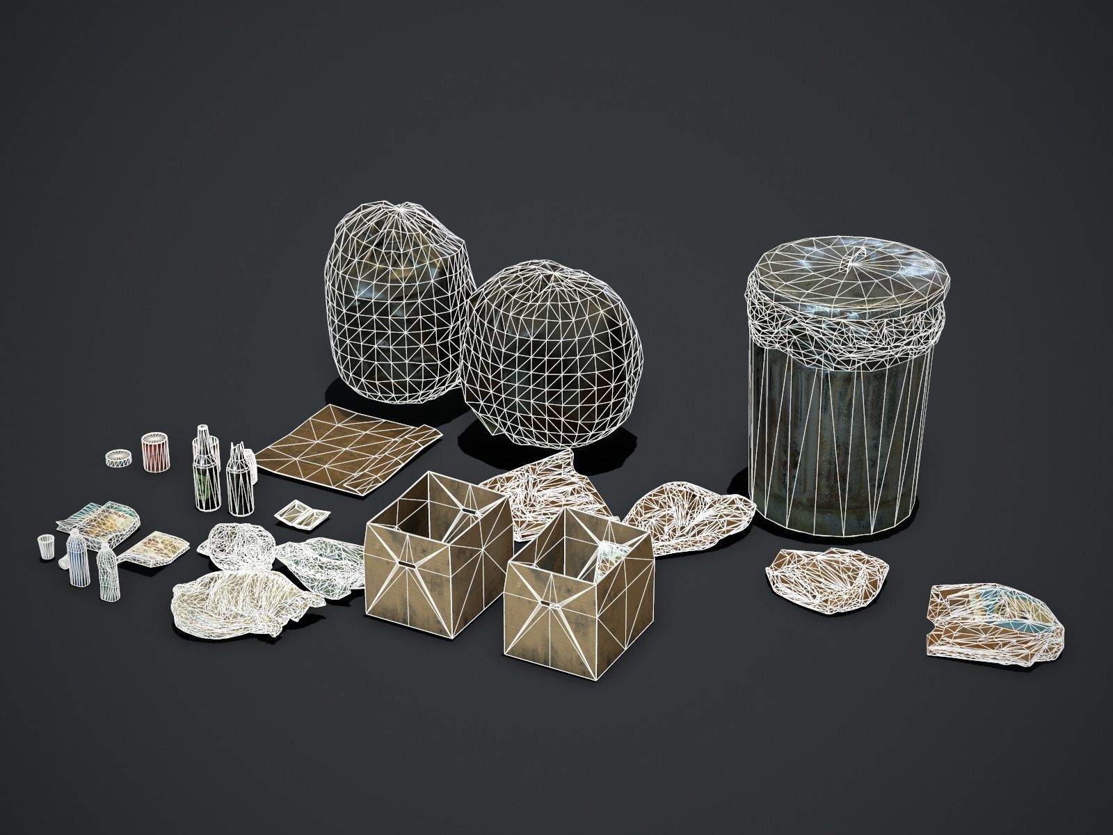 Garbage and Trash Props pack for games Low-poly 3D model_14