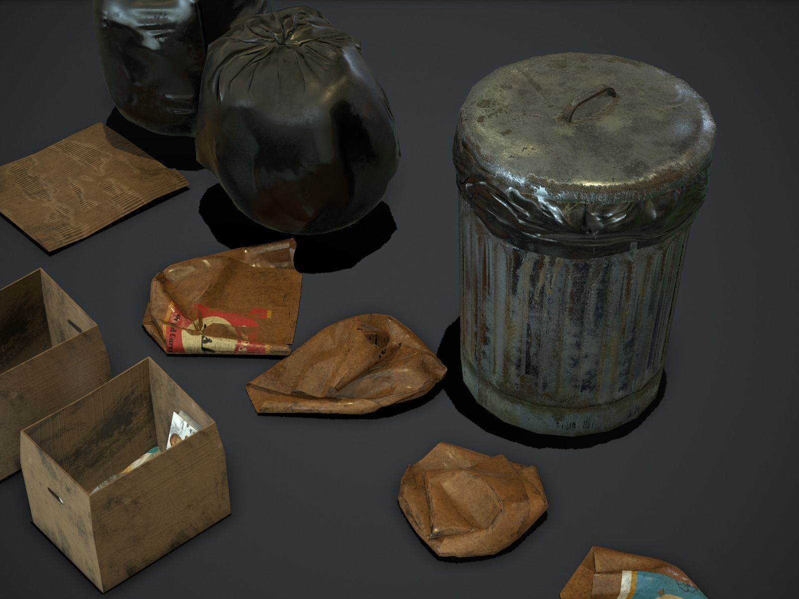 Garbage and Trash Props pack for games Low-poly 3D model_2