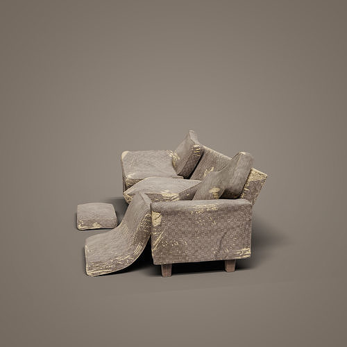 Old Couch Low-poly 3D model 2