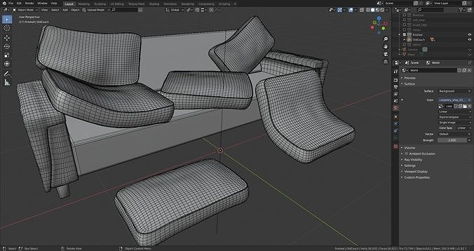 Old Couch Low-poly 3D model 6