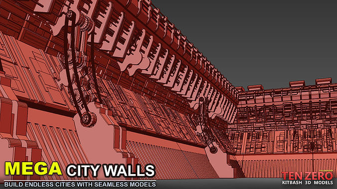 MEGA CITY WALLS SCI-FI KITBASH 3D model 3