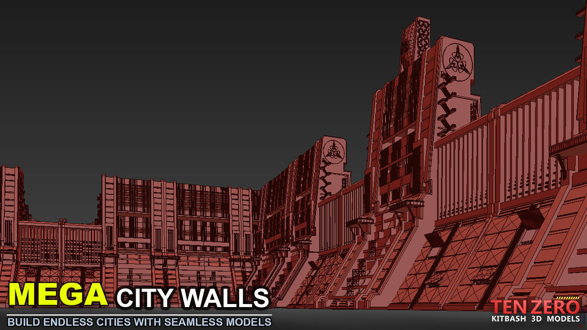 MEGA CITY WALLS SCI-FI KITBASH 3D model_8
