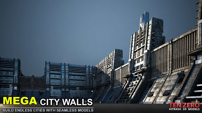 MEGA CITY WALLS SCI-FI KITBASH 3D model 5