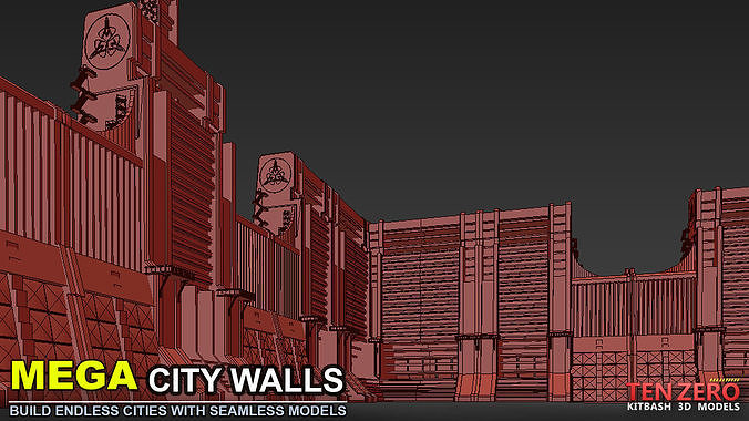 MEGA CITY WALLS SCI-FI KITBASH 3D model 7