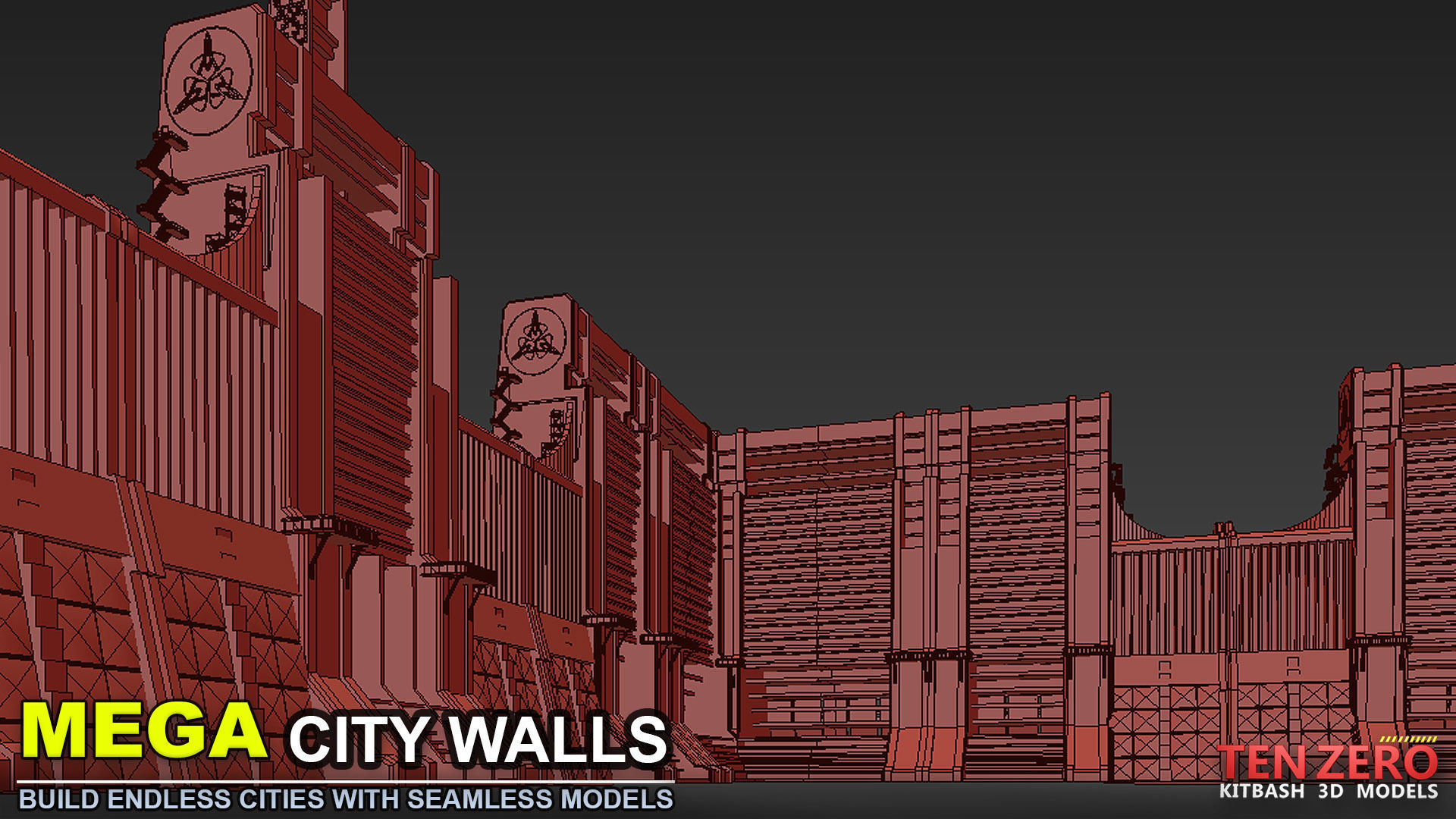 MEGA CITY WALLS SCI-FI KITBASH 3D model_6