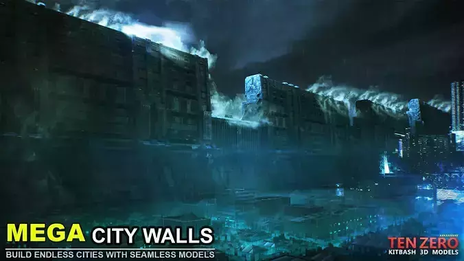 MEGA CITY WALLS SCI-FI KITBASH 3D model