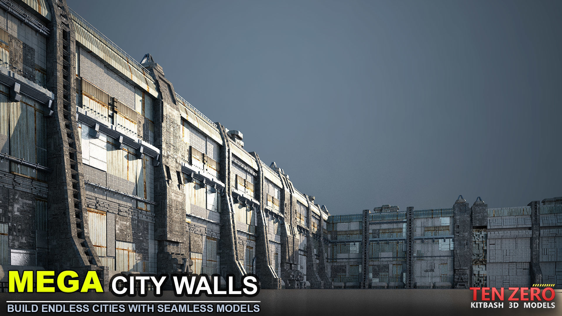 MEGA CITY WALLS SCI-FI KITBASH 3D model_7