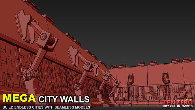 MEGA CITY WALLS SCI-FI KITBASH 3D model 6