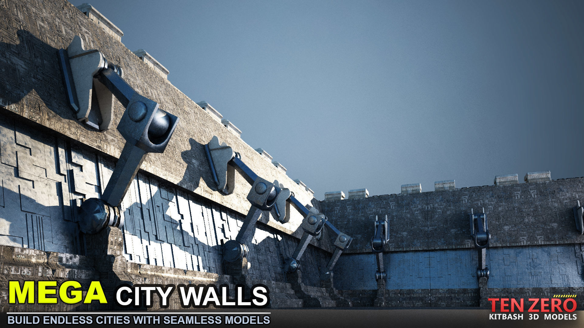 MEGA CITY WALLS SCI-FI KITBASH 3D model_11