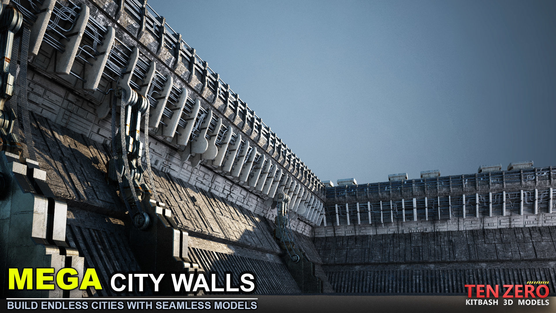 MEGA CITY WALLS SCI-FI KITBASH 3D model_9