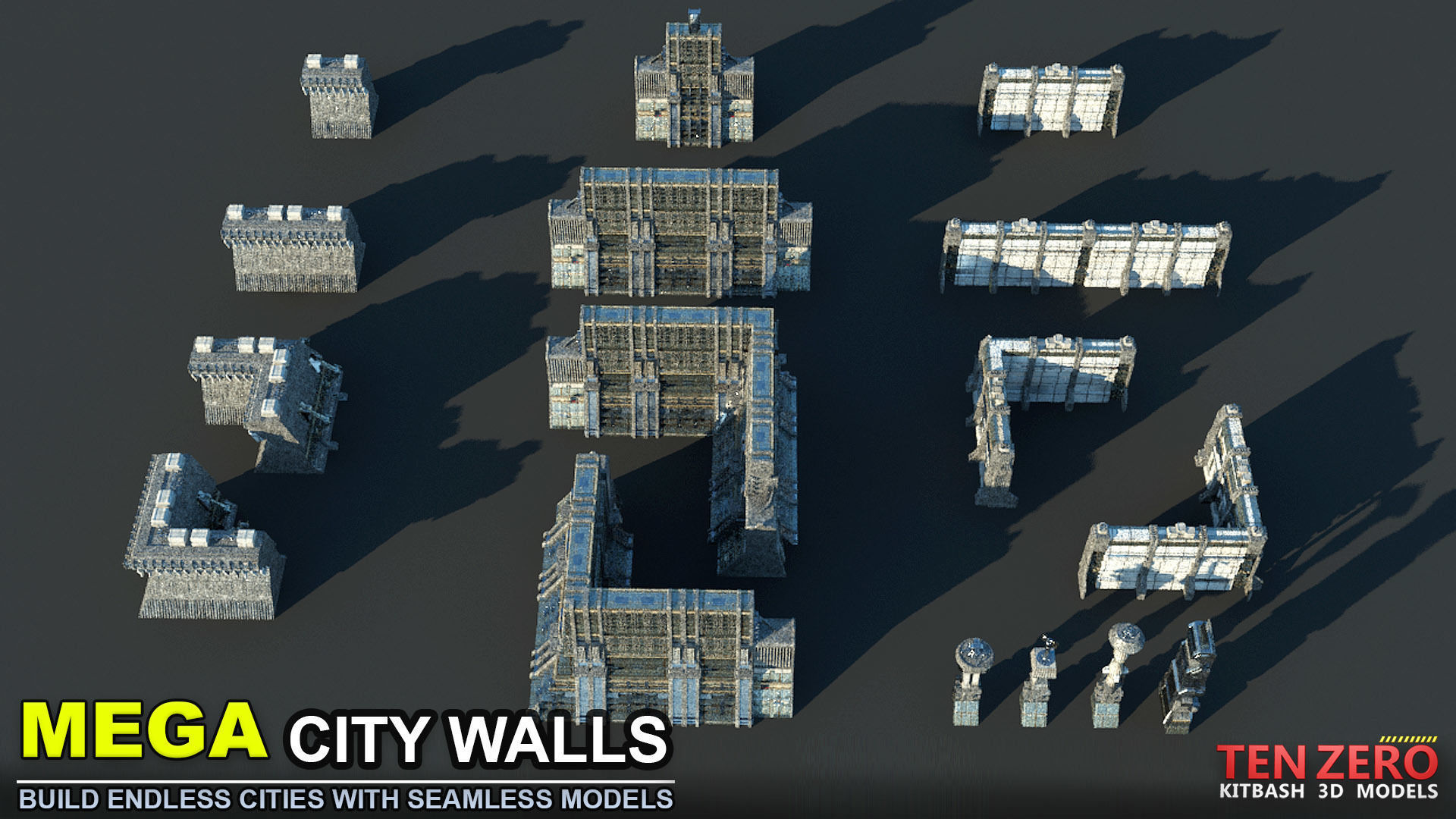 MEGA CITY WALLS SCI-FI KITBASH 3D model_1