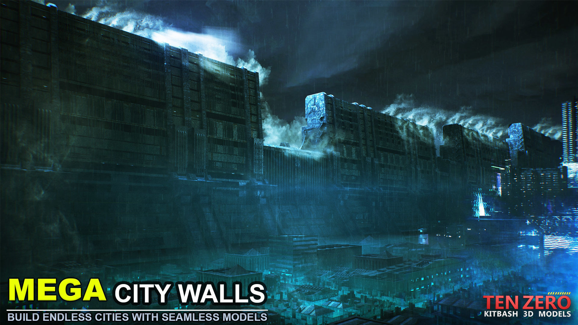 FREE MEGA CITY WALLS SCI-FI KITBASH 3D model Free 3D model_3