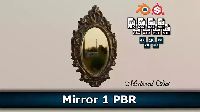 Mirror 1 PBR ornate on wall