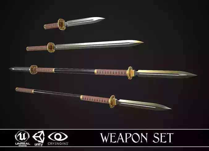 Melee Weapon Set A1 3D Model Collection