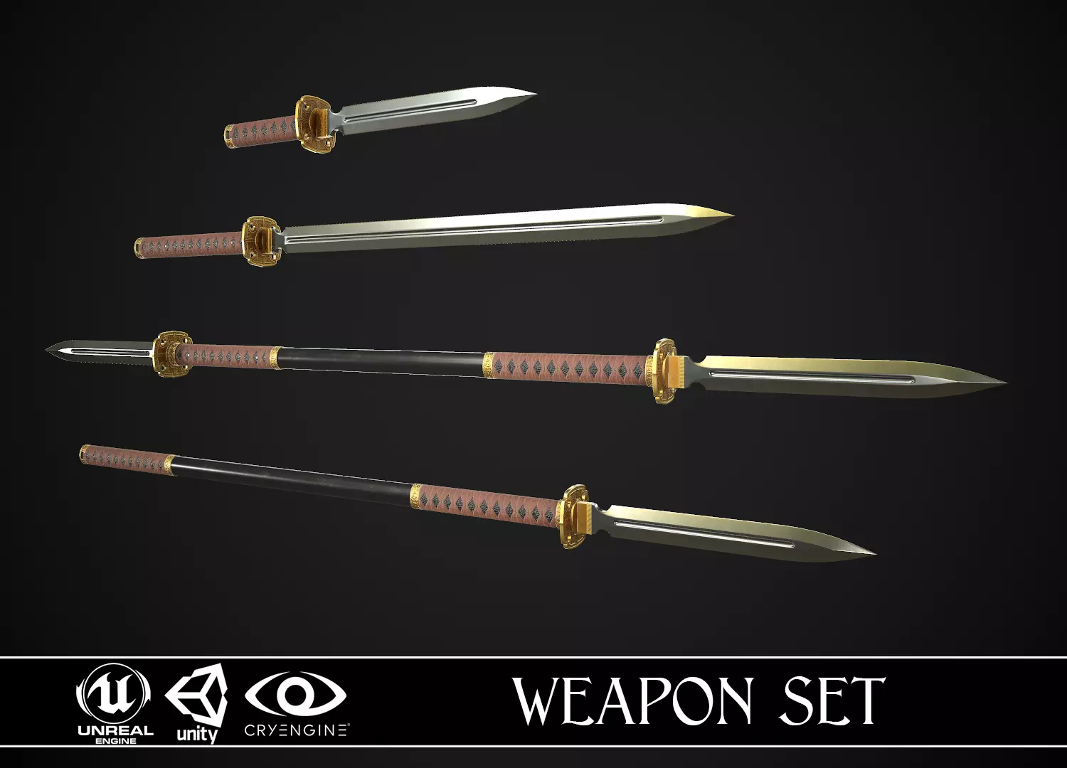 Melee Weapon Set A1 3D Model Collection_0