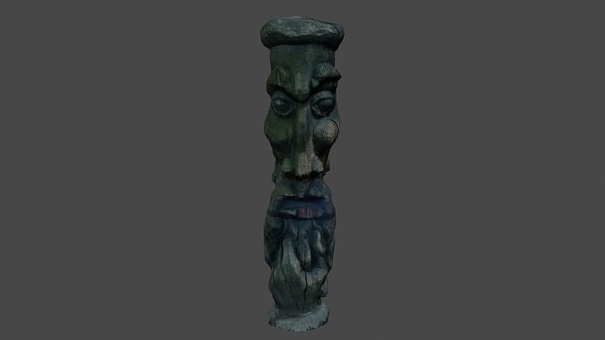 Wooden statue of a sage Low-poly 3D model
