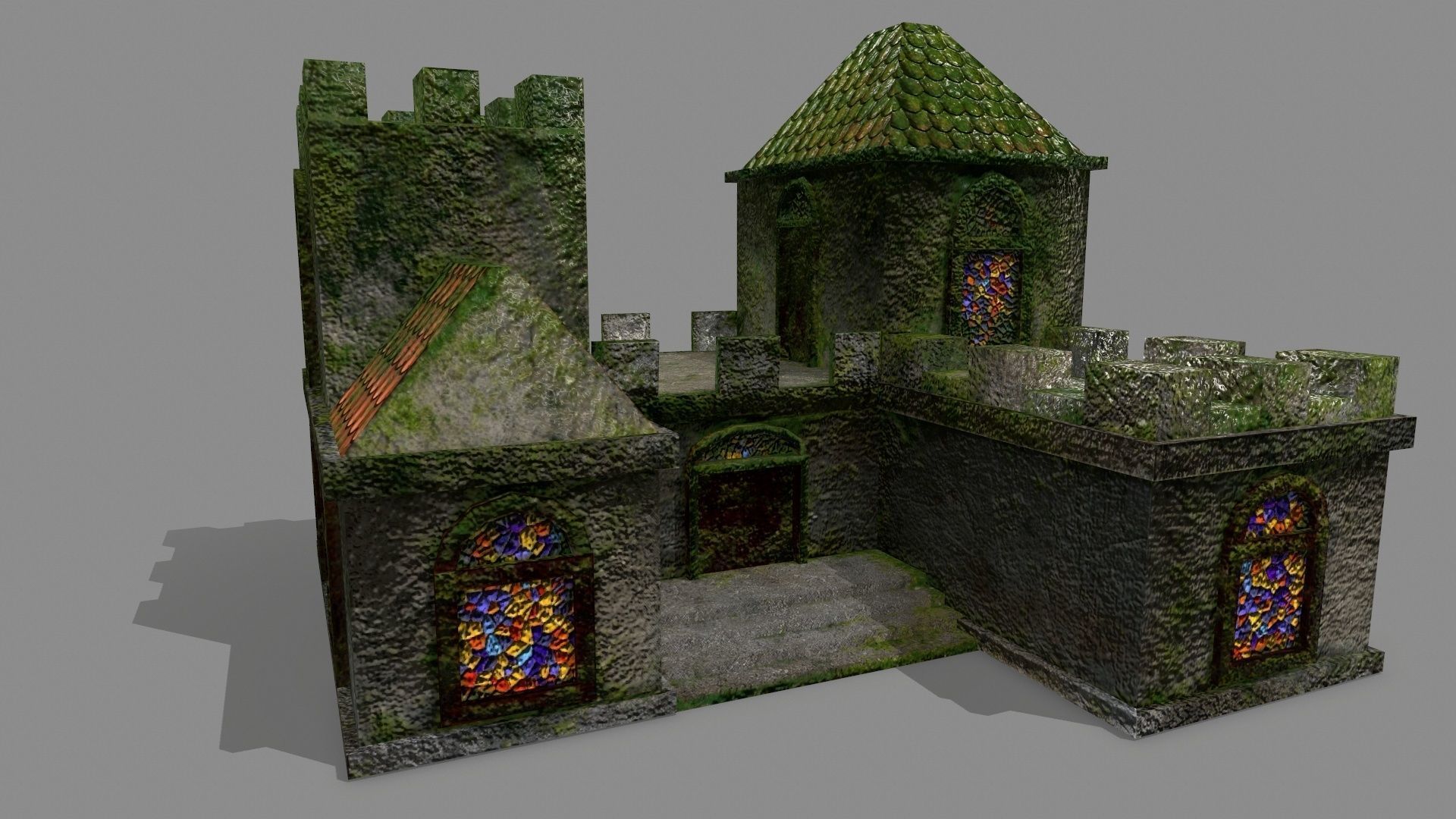 Castle with ivy Low-poly 3D model_2