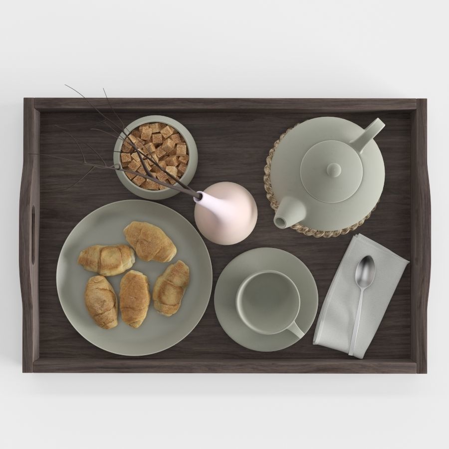 Wooden tray with breakfast on it 3D model_9
