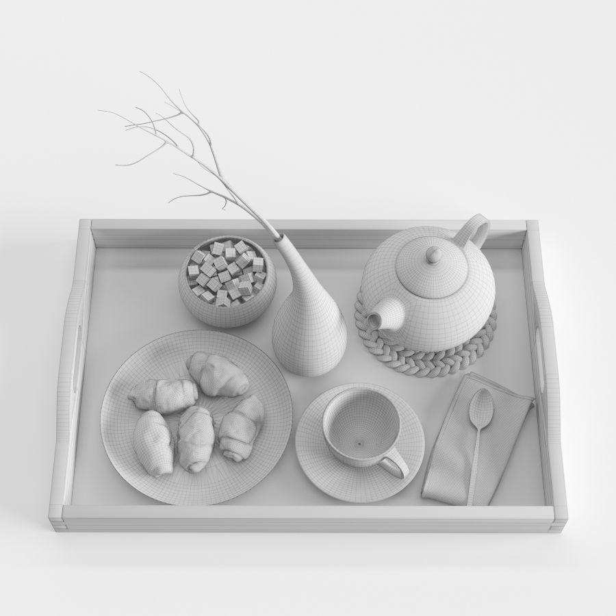 Wooden tray with breakfast on it 3D model_17