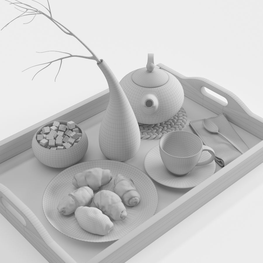 Wooden tray with breakfast on it 3D model_12
