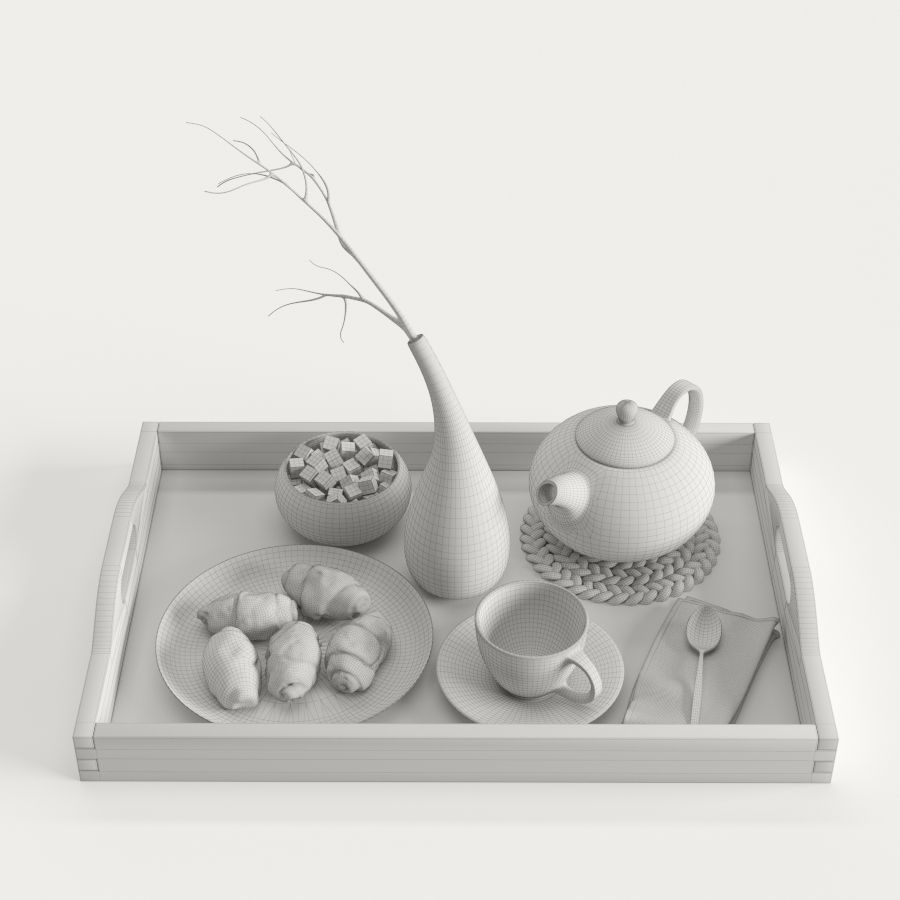 Wooden tray with breakfast on it 3D model_10