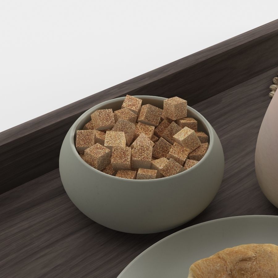 Wooden tray with breakfast on it 3D model_5