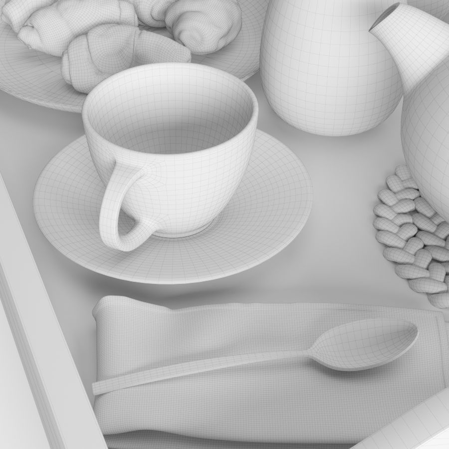Wooden tray with breakfast on it 3D model_16