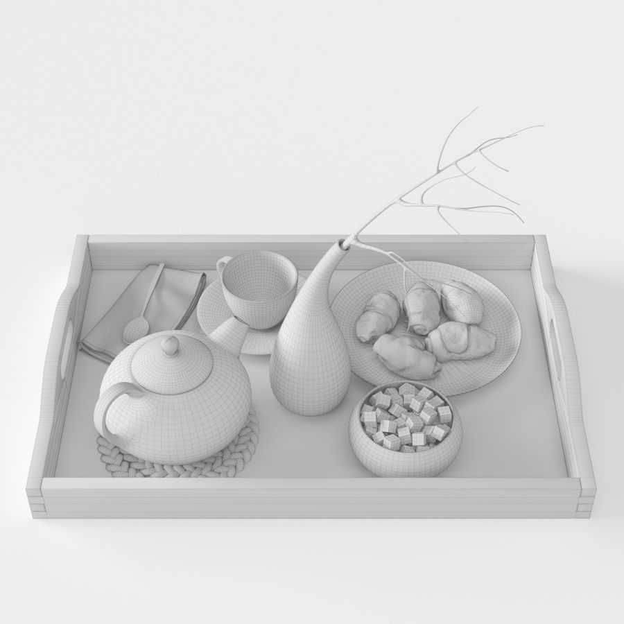 Wooden tray with breakfast on it 3D model_11