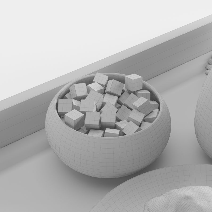 Wooden tray with breakfast on it 3D model_14