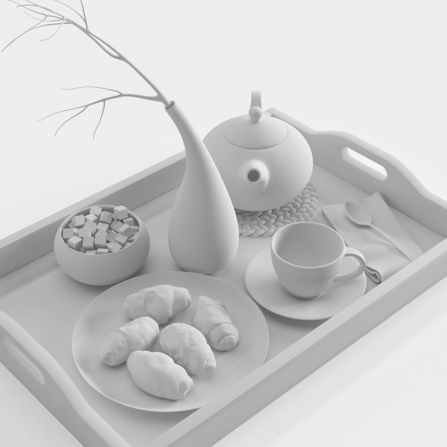 Wooden tray with breakfast on it 3D model_19