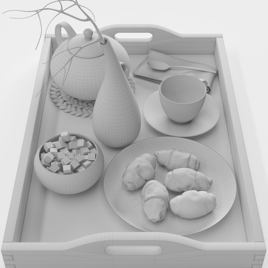Wooden tray with breakfast on it 3D model_13