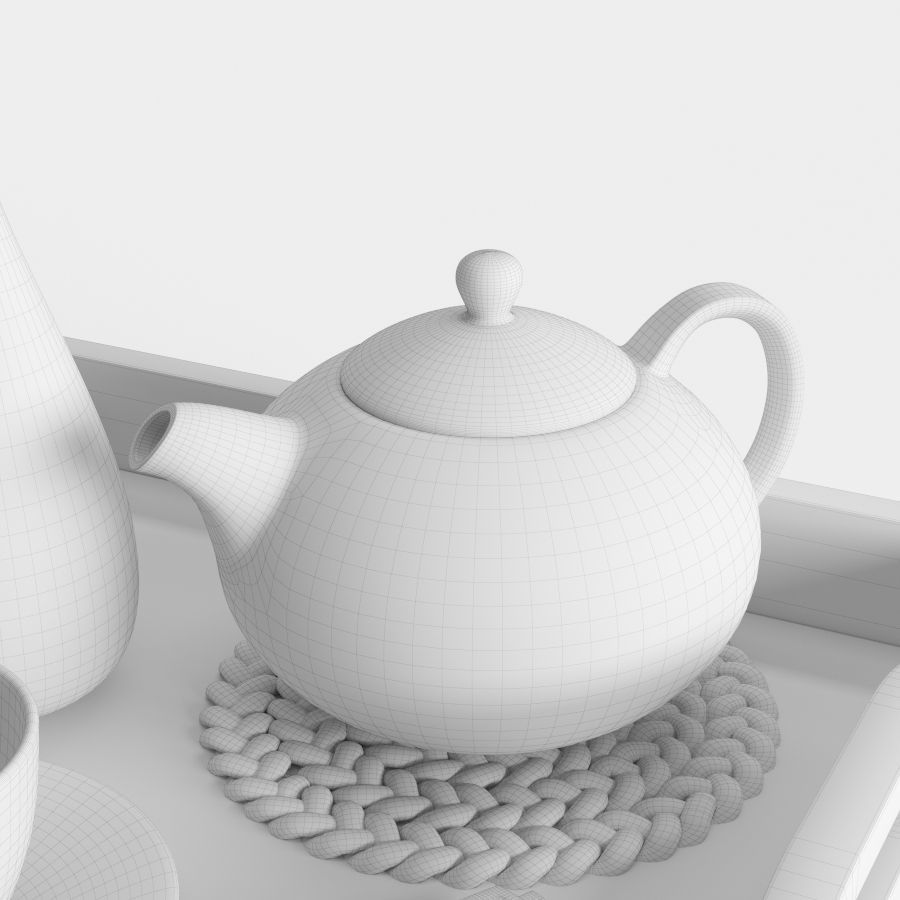 Wooden tray with breakfast on it 3D model_15