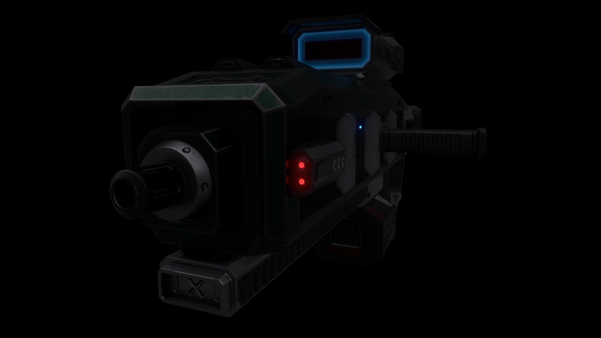 Scifi Heavy Machine Gun Magazine Bullets Triger Eject Button Low-poly 3D model_31