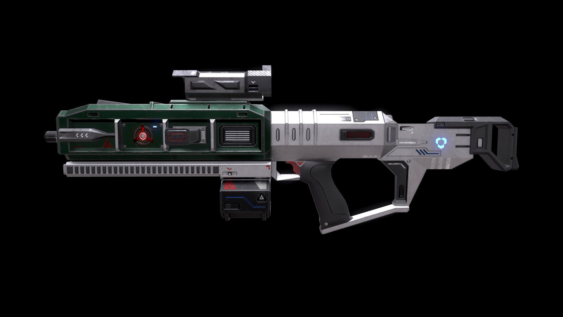 Scifi Heavy Machine Gun Magazine Bullets Triger Eject Button Low-poly 3D model_15