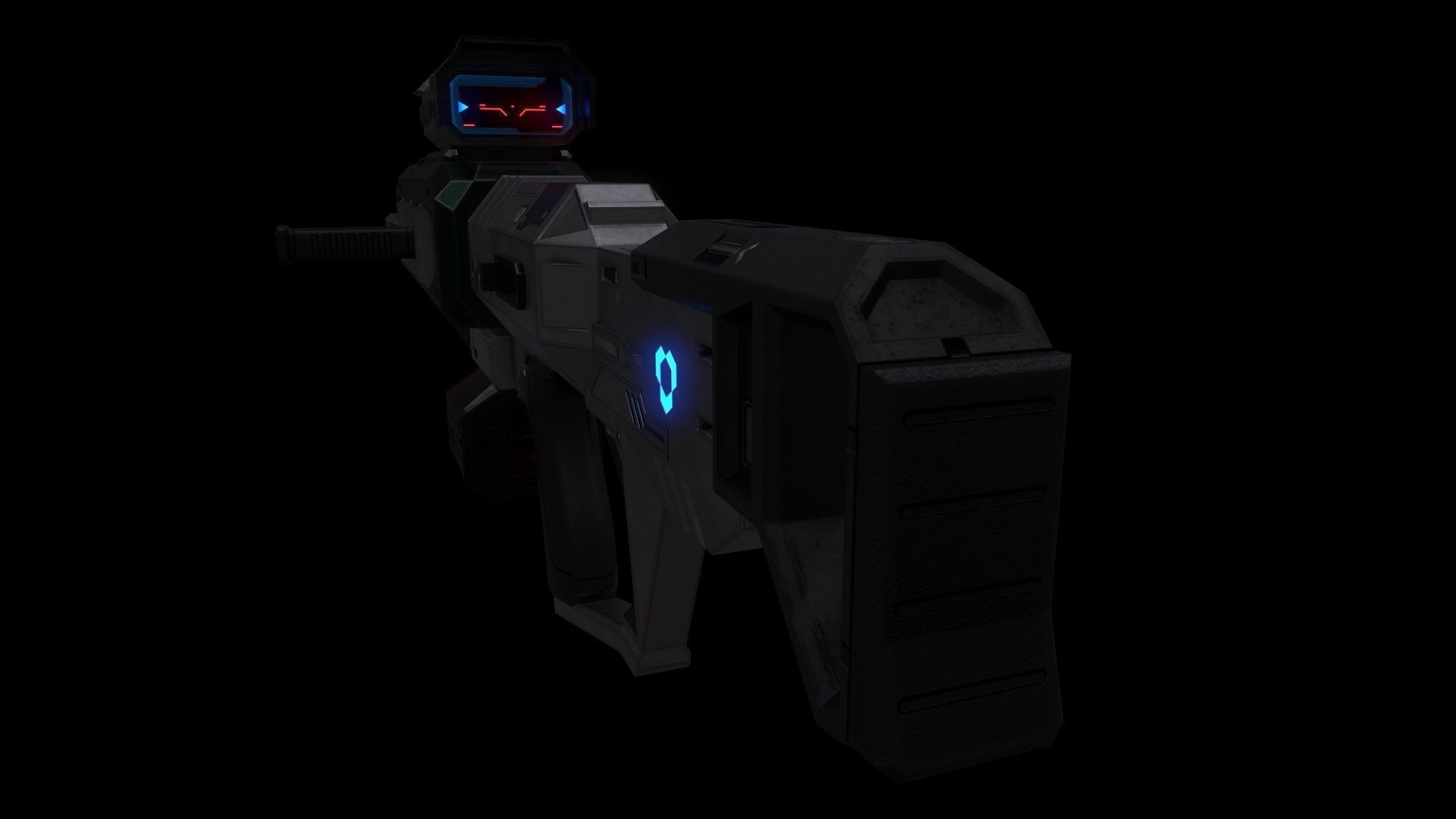 Scifi Heavy Machine Gun Magazine Bullets Triger Eject Button Low-poly 3D model_26