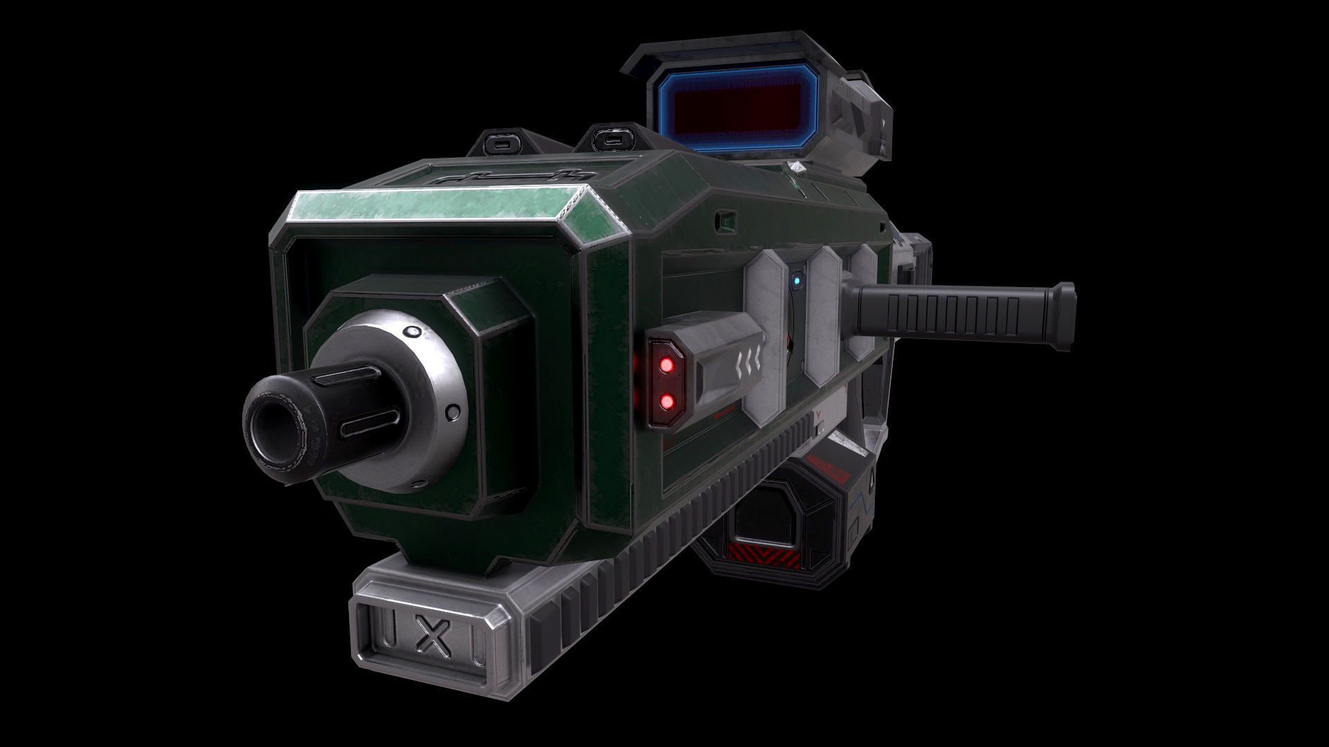 Scifi Heavy Machine Gun Magazine Bullets Triger Eject Button Low-poly 3D model_29