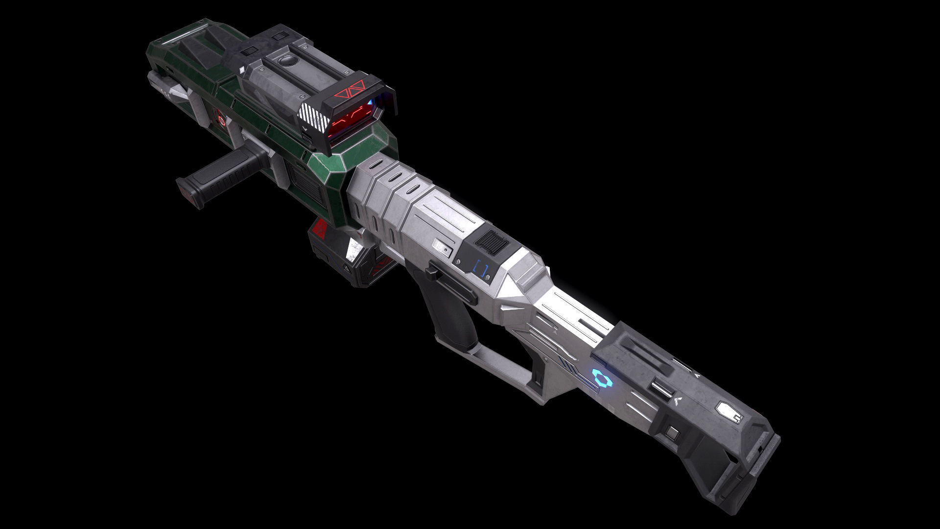 Scifi Heavy Machine Gun Magazine Bullets Triger Eject Button Low-poly 3D model_20