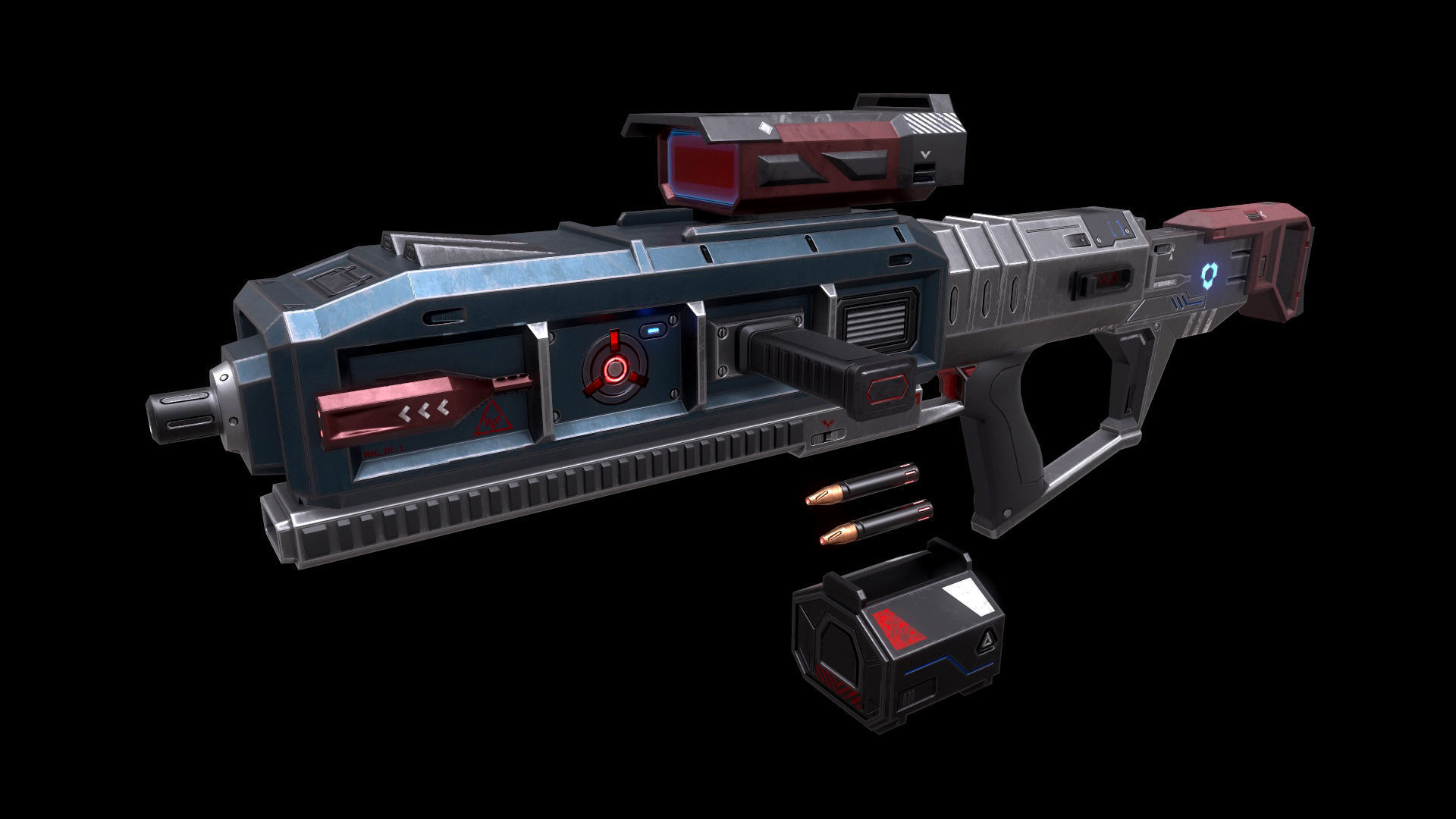 Scifi Heavy Machine Gun Magazine Bullets Triger Eject Button Low-poly 3D model_4